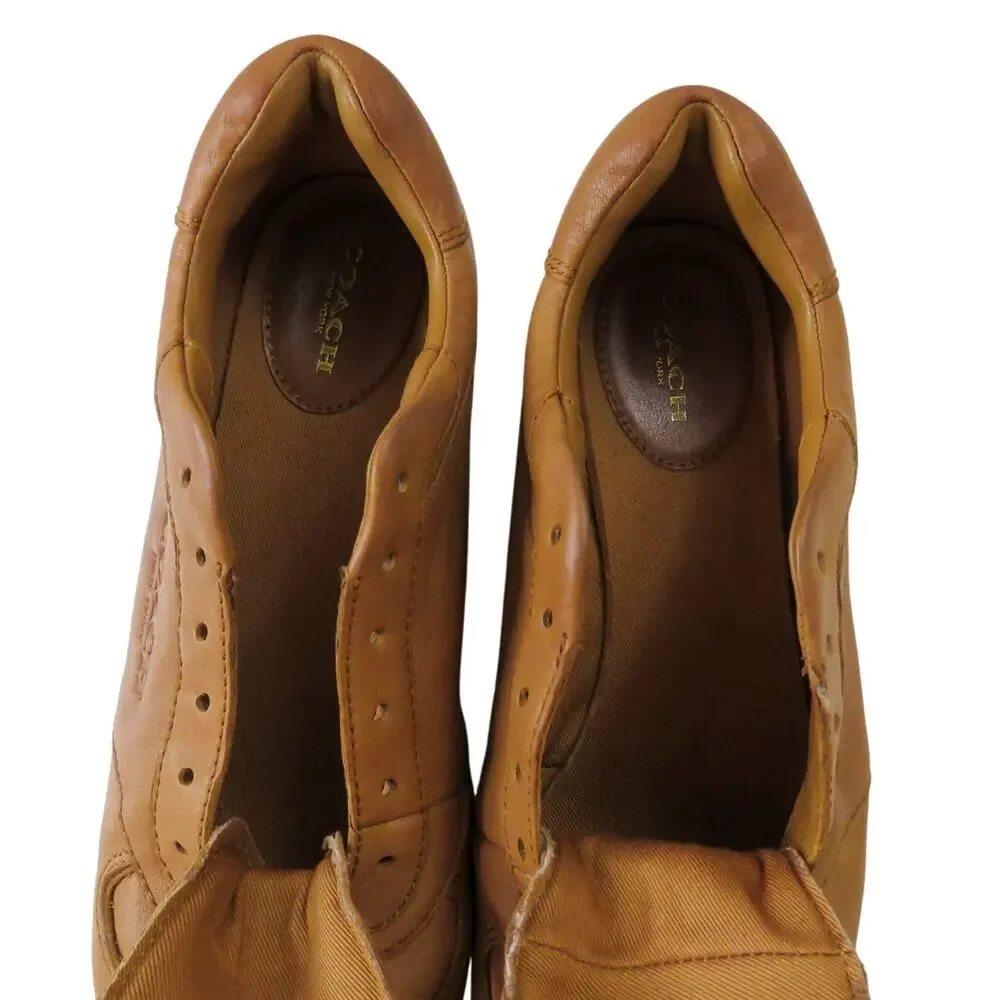 COACH Raeann Fashion Sneakers in Ginger Tan Leather Size 7.5